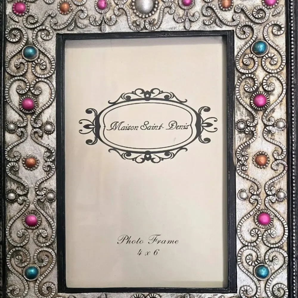 Maison Saint-Denis 4x6 Pewter Silver/Gray Frame w/Colorful Jewel-Like Accents